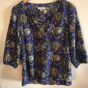 Loft Purple Paisley 3/4 Sleeve Blouse